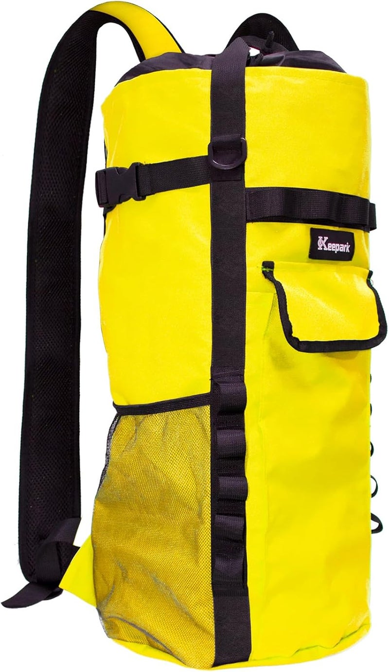 Keepark Store Rock Climbing Rope Storage Bag - Large Capacity Tree Rope Storage Backpack, Waterproof Oxford Outdoor Climbing Rope Bag With Adjustable Shoulder Straps - Yellow - Image 1